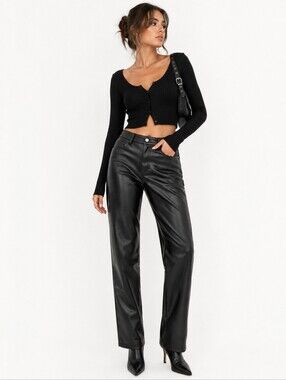 Design Lab Black Faux Leather Straight Leg Pants NWT Size S